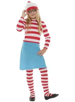 Childrens Red & White Where's Wally? Wenda Fancy Dress Costume