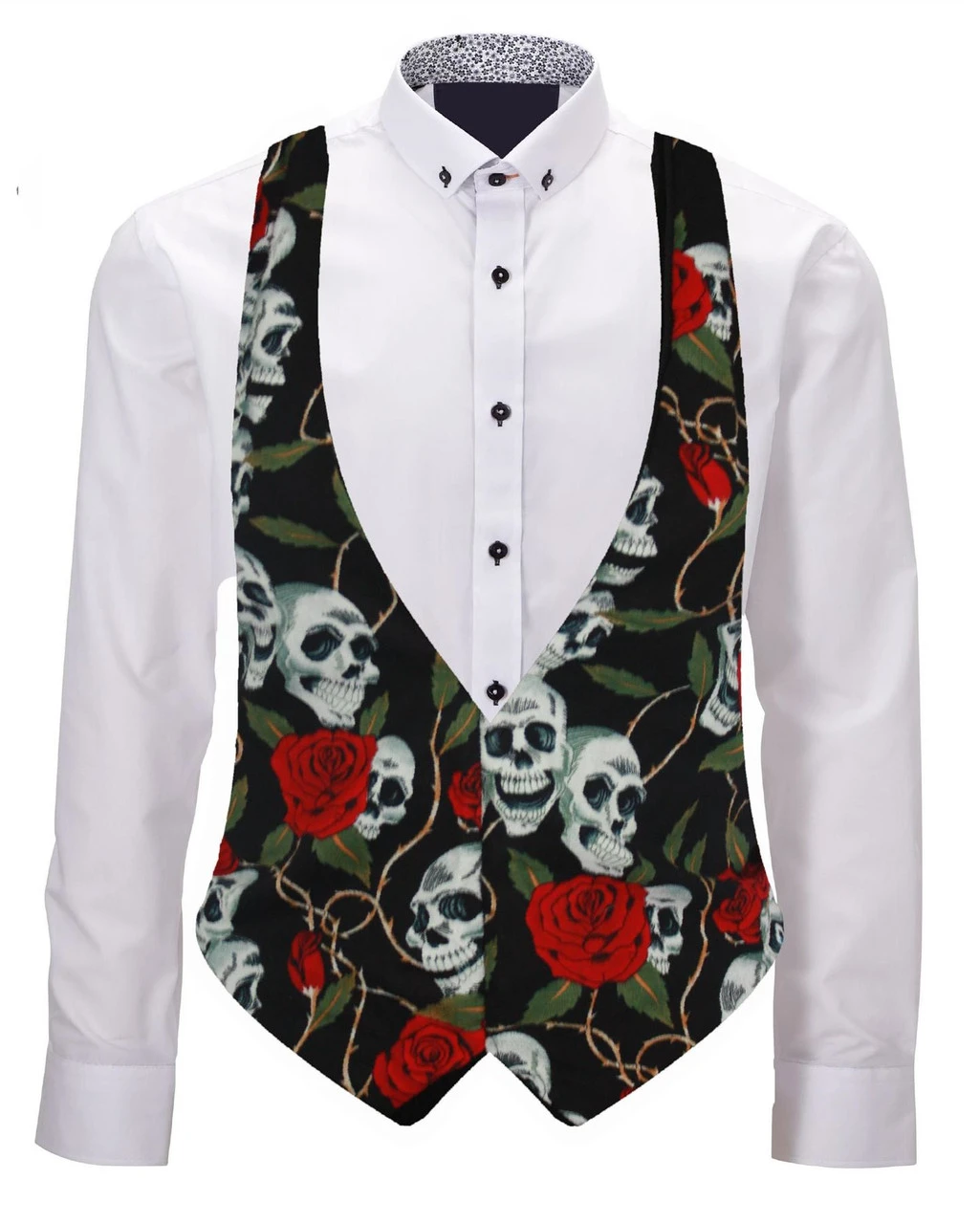 Childs Black Skull & Roses Unisex Backless Waistcoat Age 6-12 Years Fancy Dress 1 Childs Black Skull & Roses Unisex Backless Waistcoat Age 6-12 Years Fancy Dress
