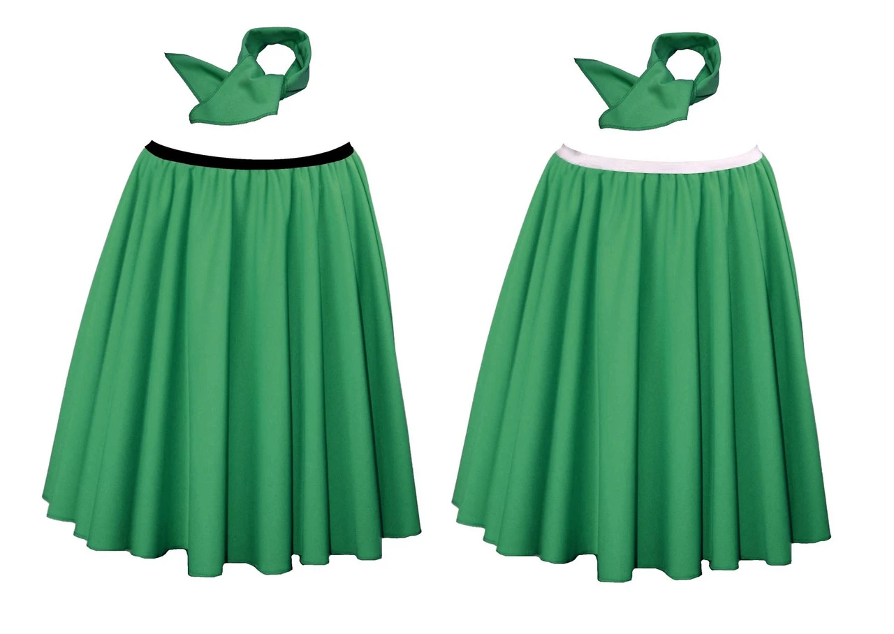 Ladies 22" Length Emerald Green Rock N Roll Skirt & Neck Tie St Patricks Day Fancy Dress 1 Ladies 22" Length Emerald Green Rock N Roll Skirt & Neck Tie St Patricks Day Fancy Dress