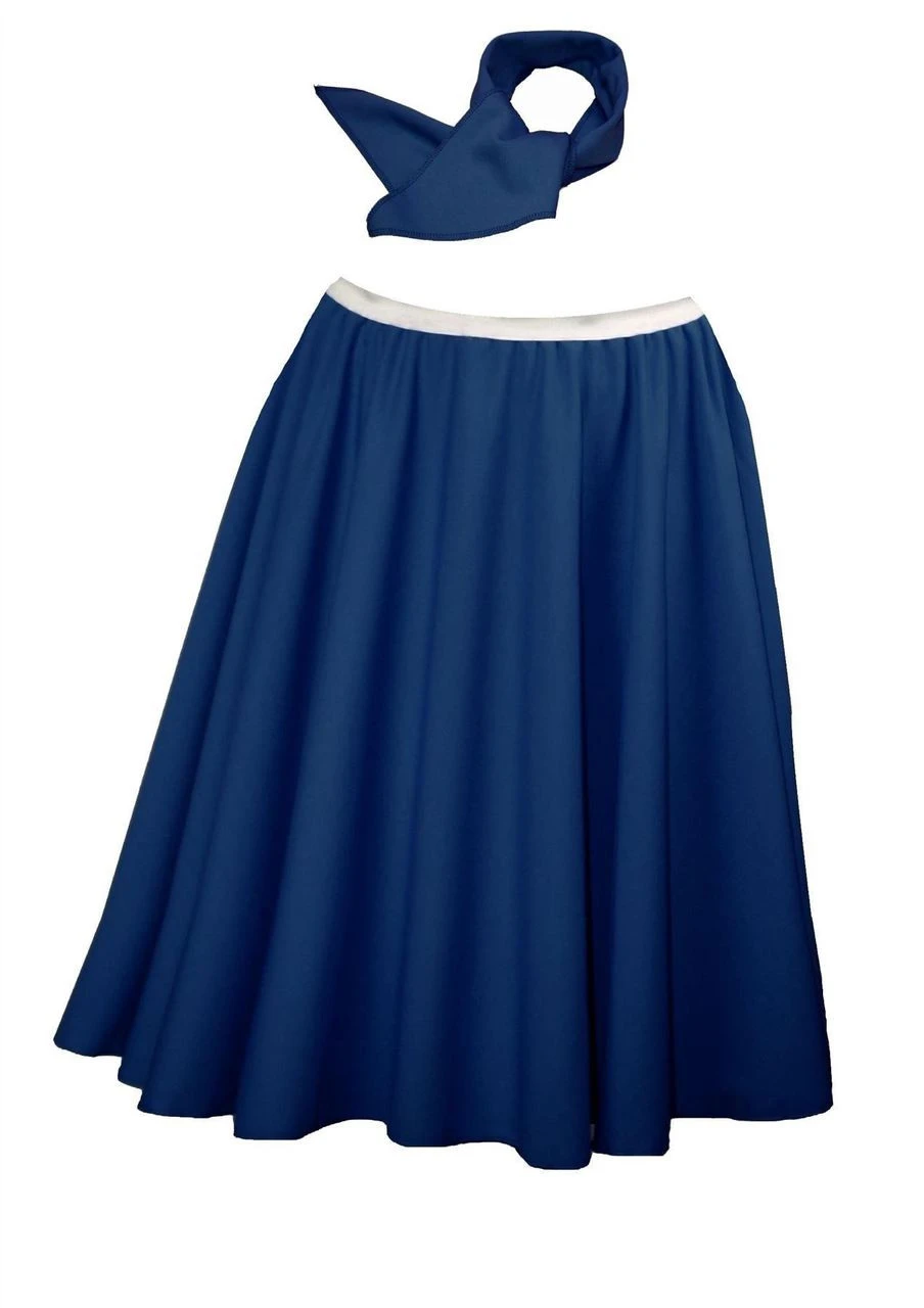 Ladies 22" Navy Blue Full Cirlcle Rock & Roll Skirt With Necktie 1960s Fancy Dress 2 Ladies 22" Navy Blue Full Cirlcle Rock & Roll Skirt With Necktie 1960s Fancy Dress - Image 2