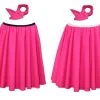 Adults 22" Length Neon Pink Rock & Roll Skirt & Neck Tie 1950's Fancy Dress [2 Sizes]