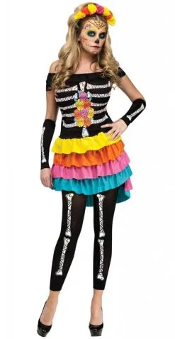 Ladies M/L Dia De Los Muertos Day Of The Dead Fancy Dress Costume