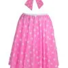 Ladies 22" Baby Pink & White Polka Dot Rock & Roll Skirt & Necktie Fancy Dress