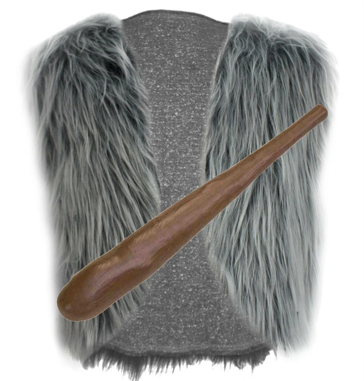 Unisex Caveman Prehistoric Waistcoat & Club Animal Fur Fancy Dress Set 3 Unisex Caveman Prehistoric Waistcoat & Club Animal Fur Fancy Dress Set - Image 3