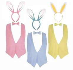 Adults Pastel Easter Bunny Sets Waistcoat Bowtie & Coloured Rabbit Ears