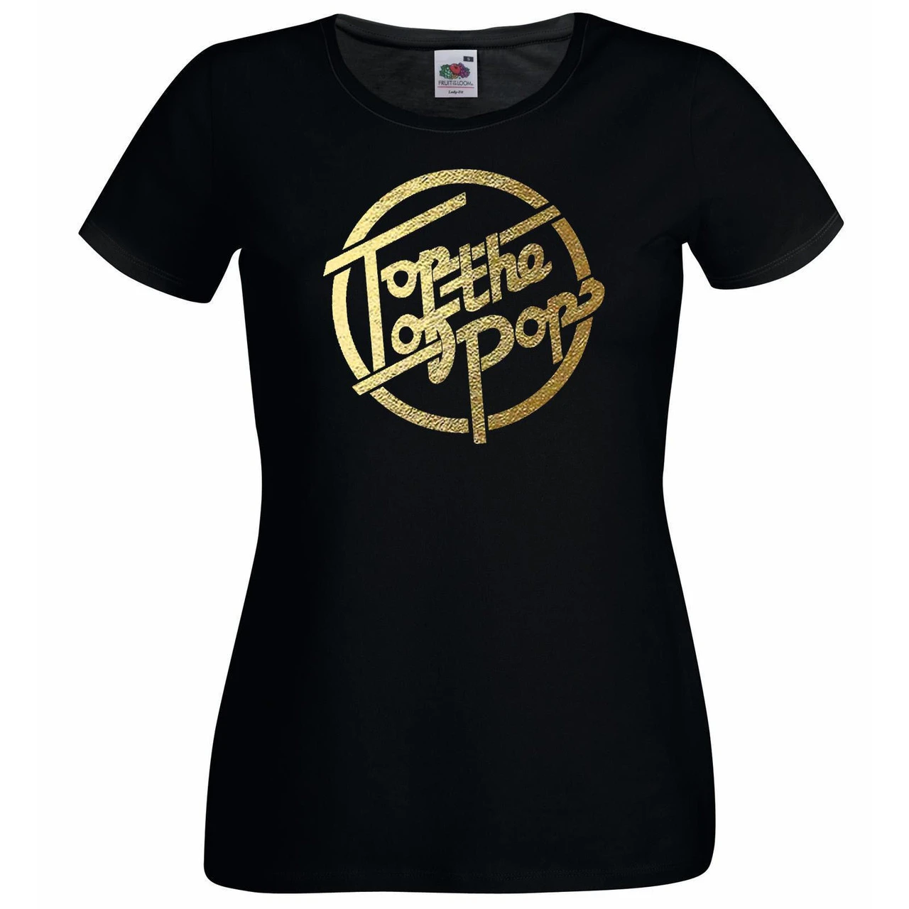Ladies Black 1970s 80s 90s Top Of The Pops Gold Vinyl Music T-Shirt 1 Ladies Black 1970s 80s 90s Top Of The Pops Gold Vinyl Music T-Shirt