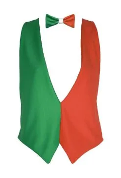 Adults Ireland Irish National Flag Backless Waistcoat & Bowtie St Patricks Day Fancy Dress [2 Sizes]