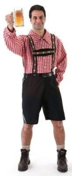 Adults Bavarian Lederhosen Faux Suede Shorts & Braces Oktoberfest Fancy Dress Costume [One Size]