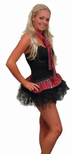 12" Red Tartan Cyber Tutu Skirt & Neck Tie With Black Trim
