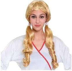 Blonde Pig Tail Wig Cheerleader School Girl Bavarian Beer Girl Fancy Dress Costume Accessory