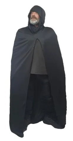 Adults 60" Black Hooded Cape Halloween Ghoul Fancy Dress Cloak Accessory