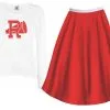 Womens Sandy Rydell High Grease Fancy Dress T-Shirt & Skirt Set