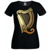 Ladies Irish Harp Celtic St Patricks Day With Clover Love Heart Ireland Black T-Shirt