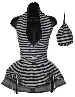 10" Pleated Tutu Skirt,Waistcoat And Bag Set Womens Convict Prisoner Girl
