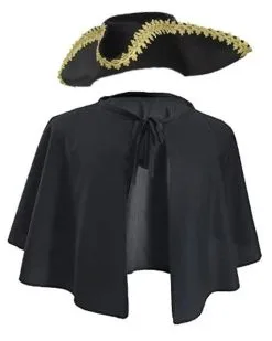 Mens 1900's Mantle Cape & Tricorn Hat Poldark TV Series Fancy Dress Set