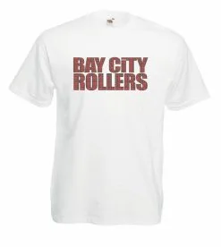 Mens White 1970s Bay City Rollers Tartan Scottish Pop Rock Band T-Shirt