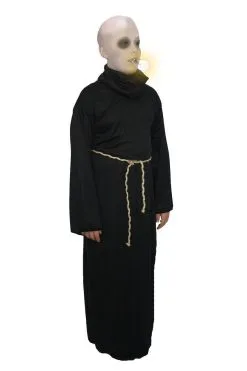 Kids Uncle Fester Addams Family Fancy Dress Halloween Robe BALD WIG & Facepaint